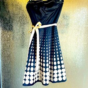 Size 2 black and tan polka dot strapless fit and flare dress